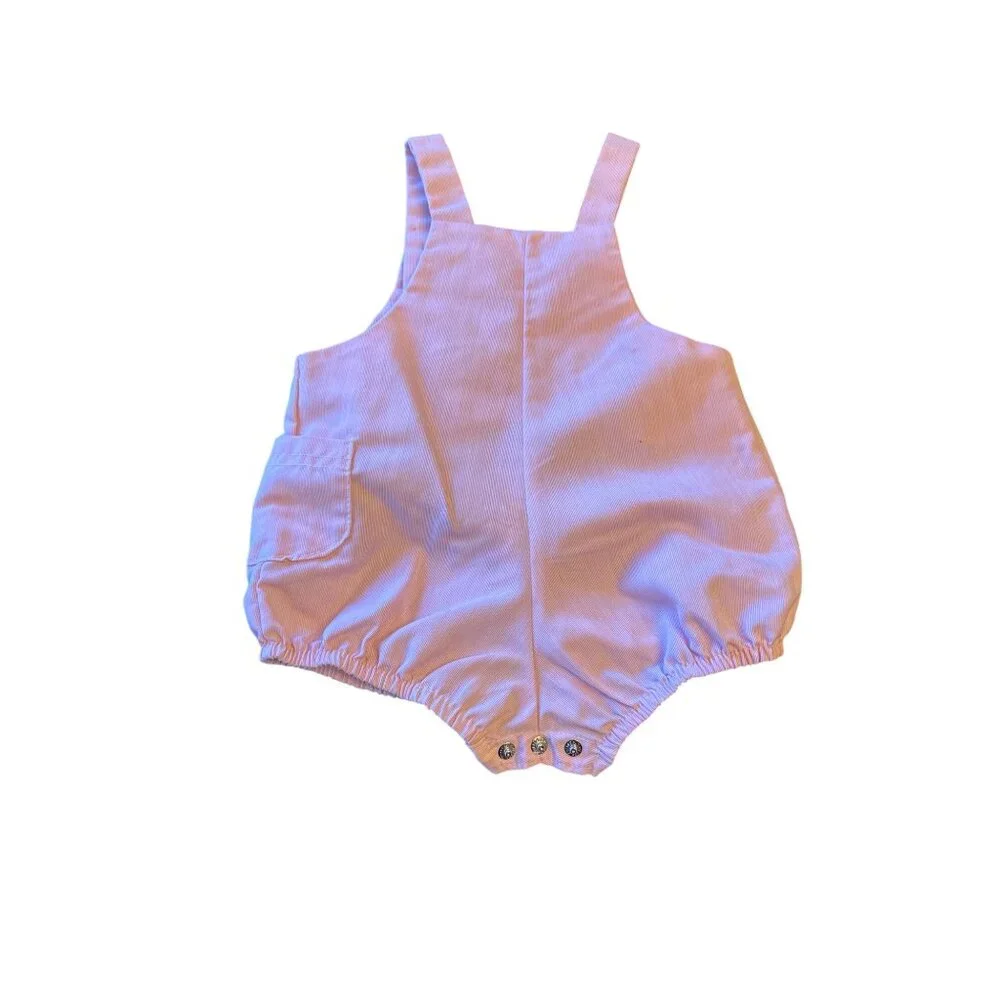 Pink Baby Romper With Watermelon Buttons & Pockets‎ Vintage 80s